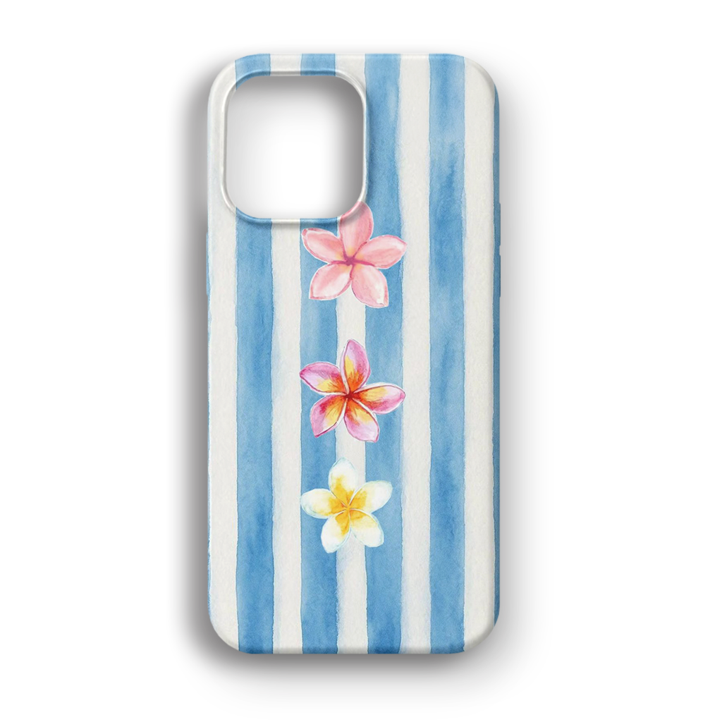 Blue Stripe Plumeria - Lüks Kadife İç Kaplamalı Koruyucu Kılıf (K 103)