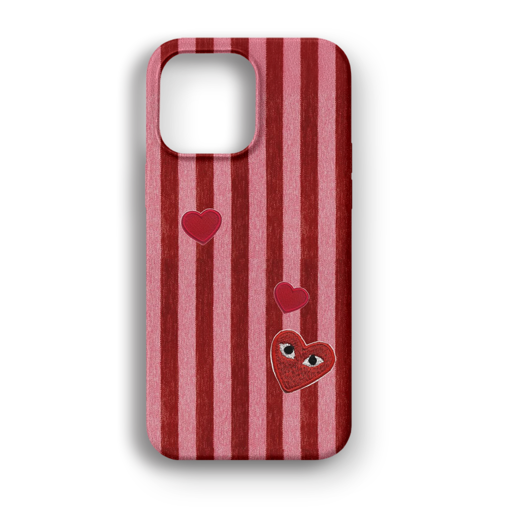 Red Stripe Heart Eyes - Lüks Kadife İç Kaplamalı Koruyucu Kılıf (K 110)