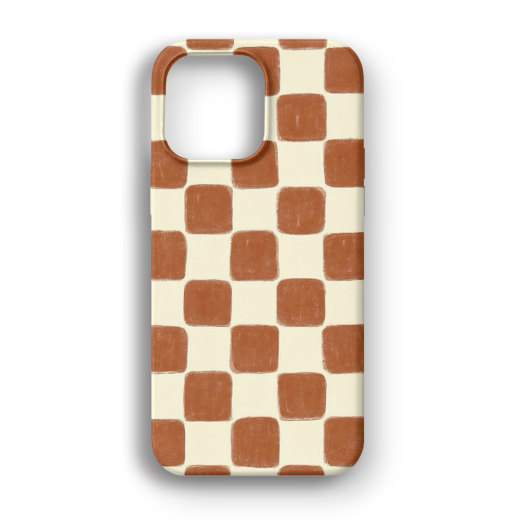Brown Checkered Pattern - Lüks Kadife İç Kaplamalı Koruyucu Kılıf (K 119)