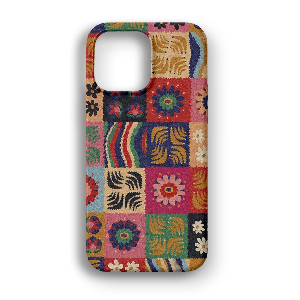 Boho Floral Patchwork - Lüks Kadife İç Kaplamalı Koruyucu Kılıf (K 120)