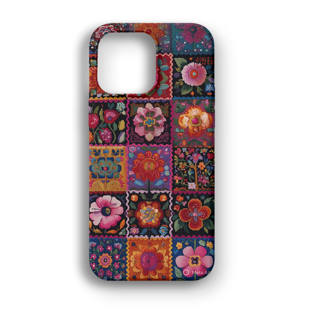Vibrant Floral Patchwork - Lüks Kadife İç Kaplamalı Koruyucu Kılıf (K 123)