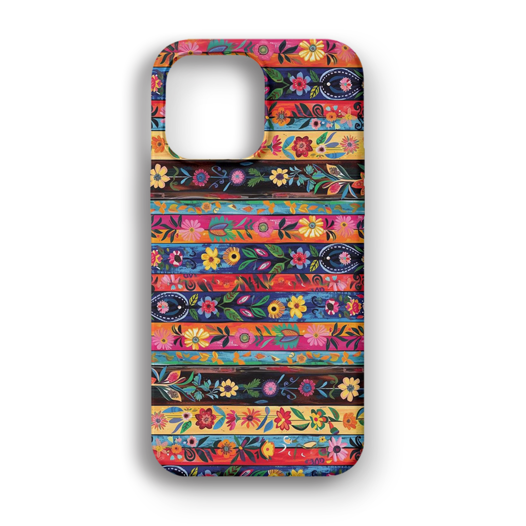 Colorful Floral Stripe - Lüks Kadife İç Kaplamalı Koruyucu Kılıf (K 136)
