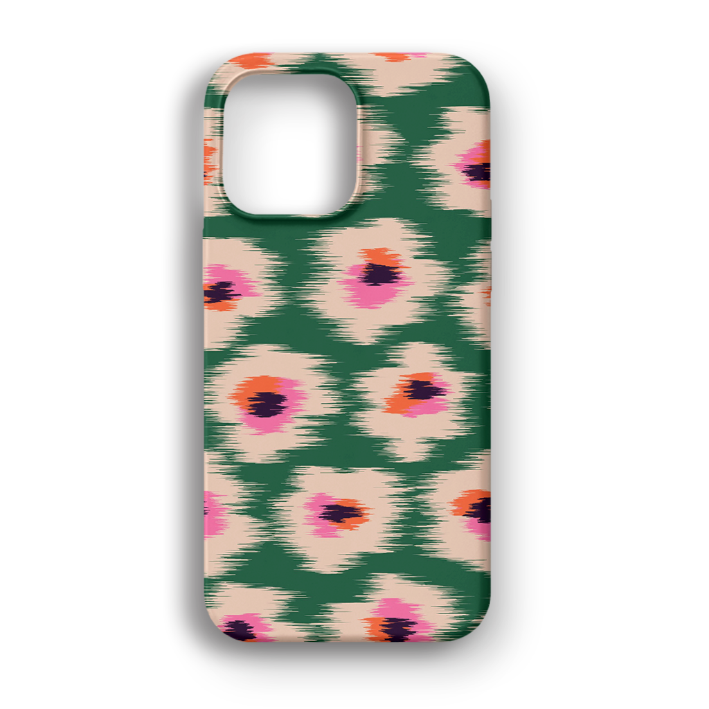 Green Ikat Floral - Lüks Kadife İç Kaplamalı Koruyucu Kılıf (K 146)