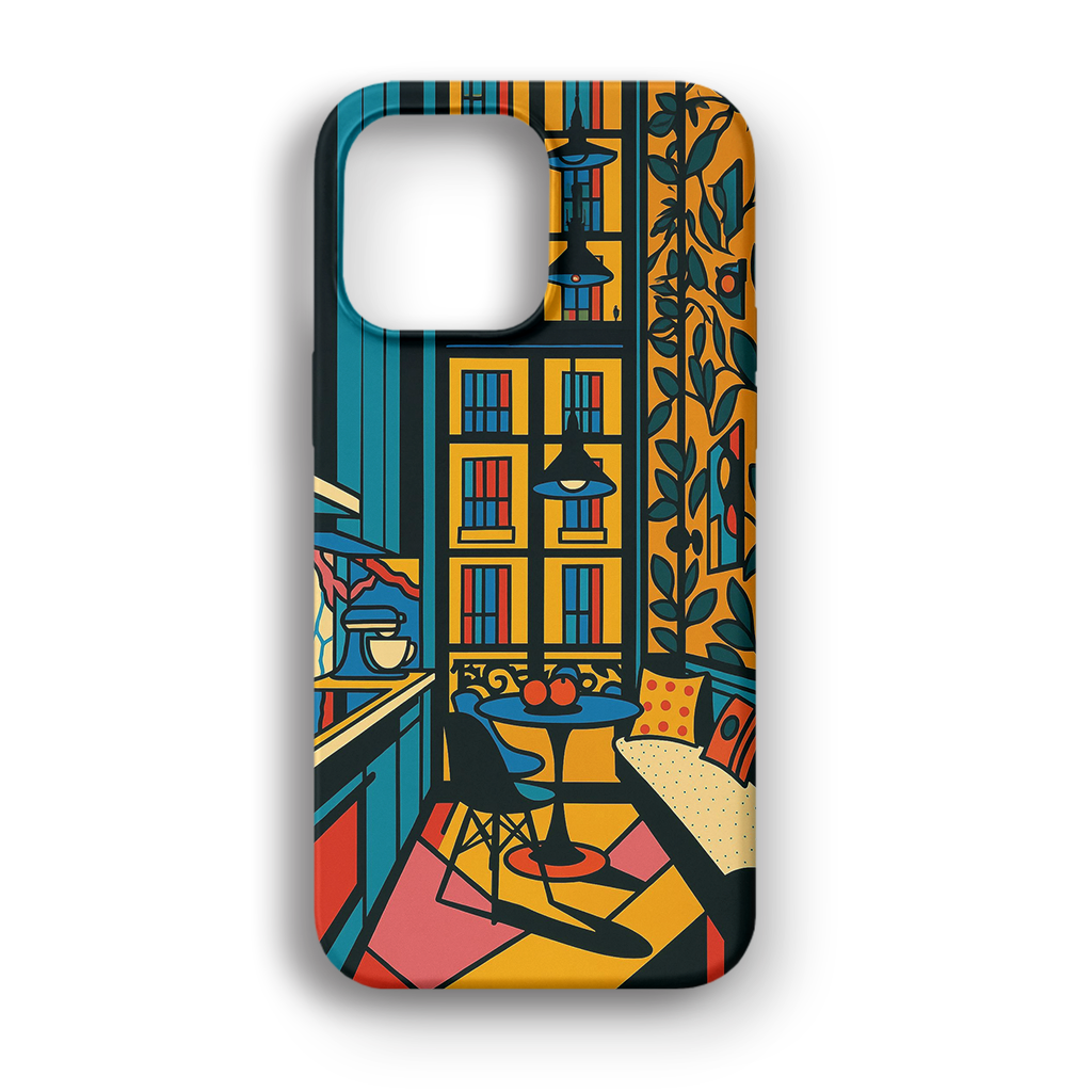 Colorful Cafe Balcony - Lüks Kadife İç Kaplamalı Koruyucu Kılıf (K 159)
