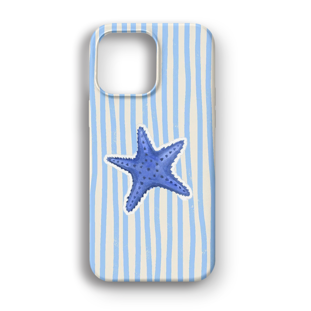 Blue Starfish Stripes - Lüks Kadife İç Kaplamalı Koruyucu Kılıf (K 252)
