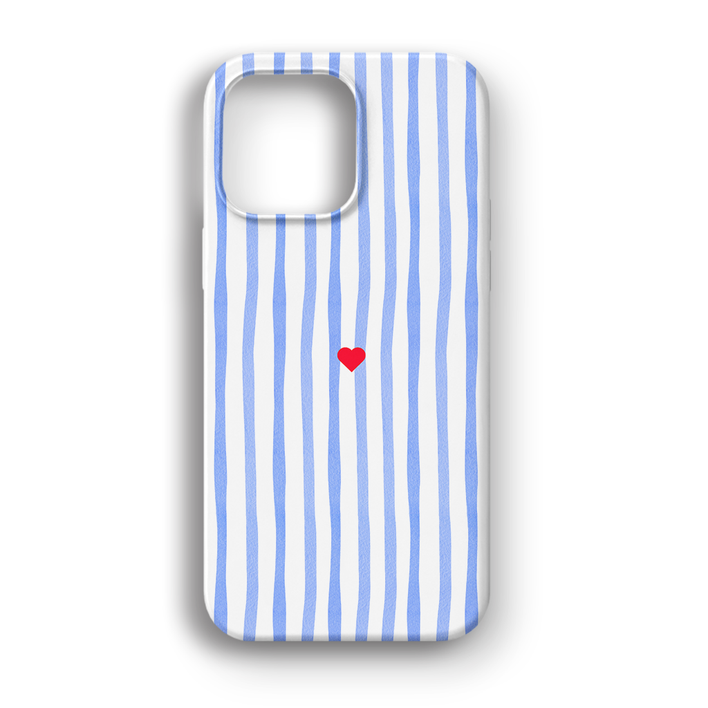 Blue Stripe Heart - Lüks Kadife İç Kaplamalı Koruyucu Kılıf (K 287)