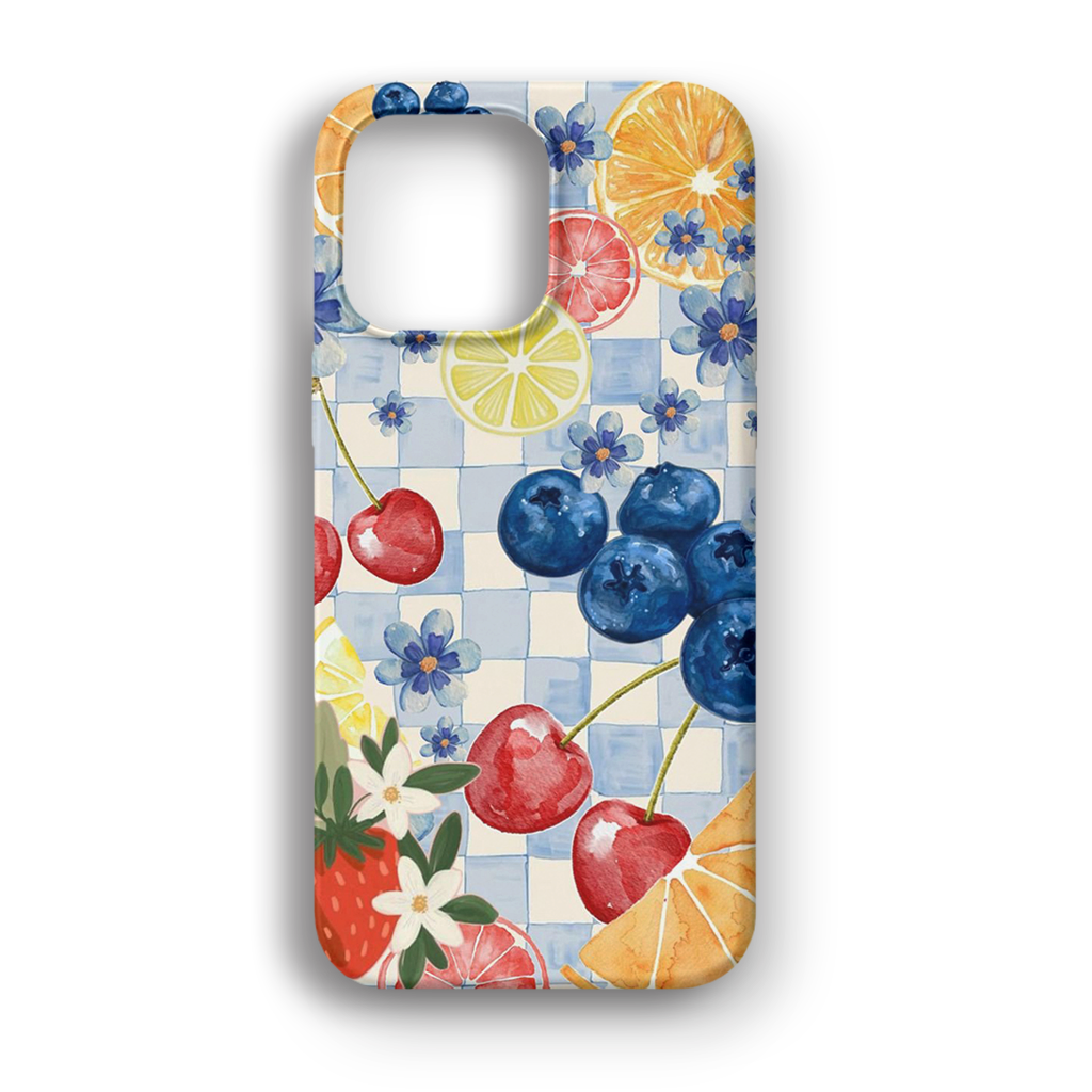 Fruit & Flower Checkered - Lüks Kadife İç Kaplamalı Koruyucu Kılıf (K 98)