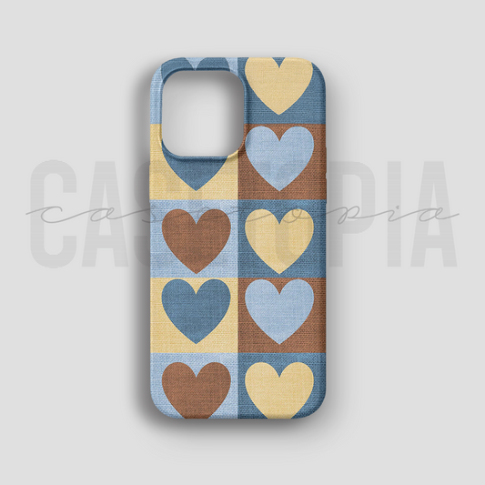 Heart Checkered Pattern - Lüks Kadife İç Kaplamalı Koruyucu Kılıf (K 113)