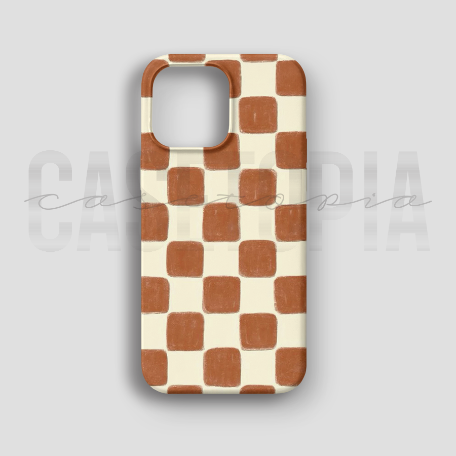 Brown Checkered Pattern - Lüks Kadife İç Kaplamalı Koruyucu Kılıf (K 119)