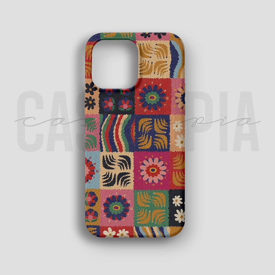 Boho Floral Patchwork - Lüks Kadife İç Kaplamalı Koruyucu Kılıf (K 120)