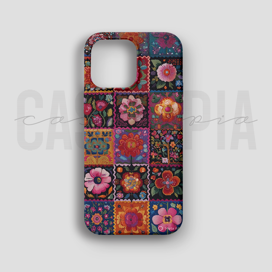 Vibrant Floral Patchwork - Lüks Kadife İç Kaplamalı Koruyucu Kılıf (K 123)