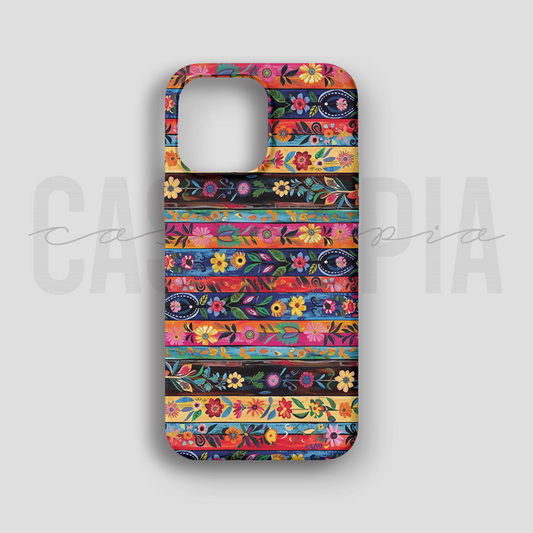 Colorful Floral Stripe - Lüks Kadife İç Kaplamalı Koruyucu Kılıf (K 136)