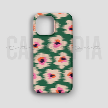 Green Ikat Floral - Lüks Kadife İç Kaplamalı Koruyucu Kılıf (K 146)