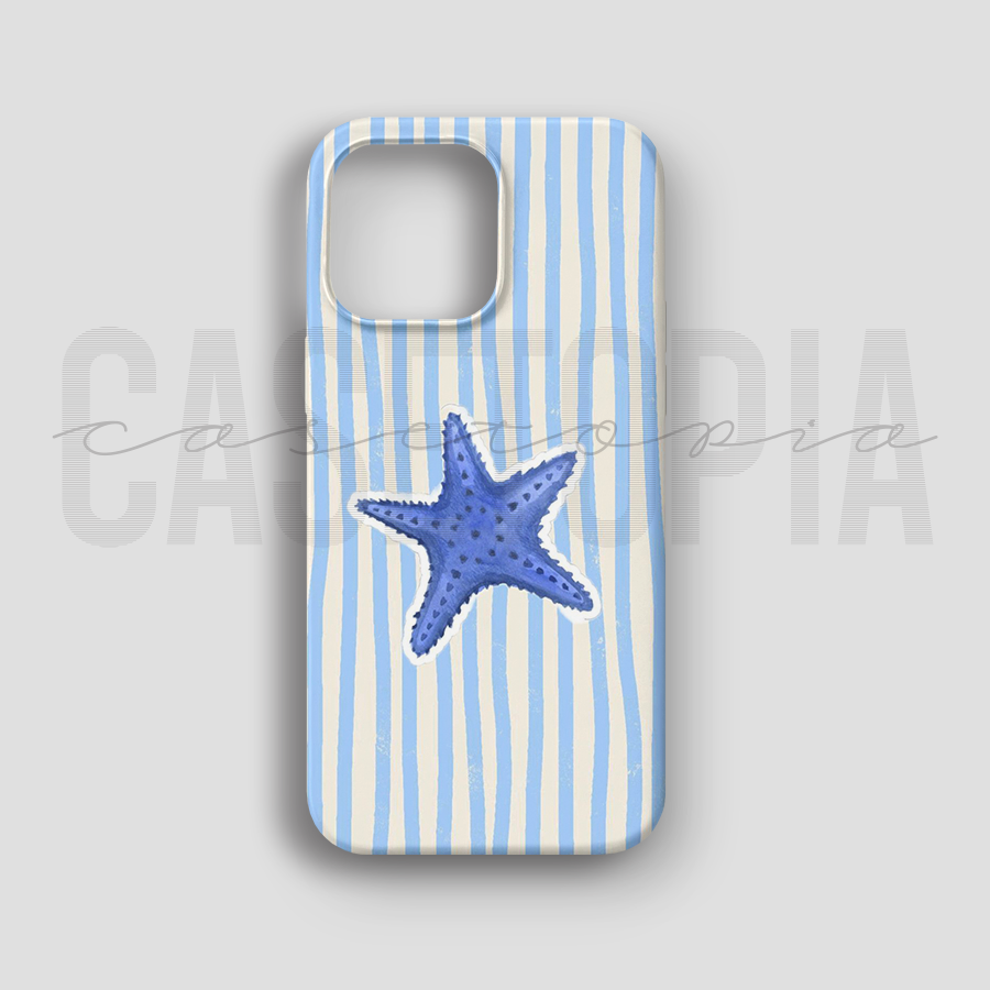 Blue Starfish Stripes - Lüks Kadife İç Kaplamalı Koruyucu Kılıf (K 252)