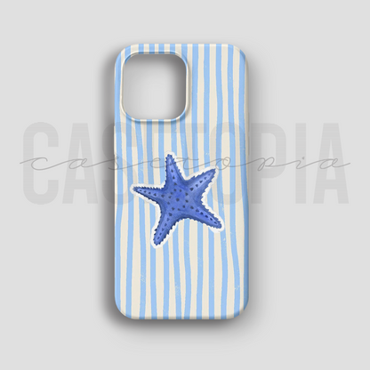 Blue Starfish Stripes - Lüks Kadife İç Kaplamalı Koruyucu Kılıf (K 252)