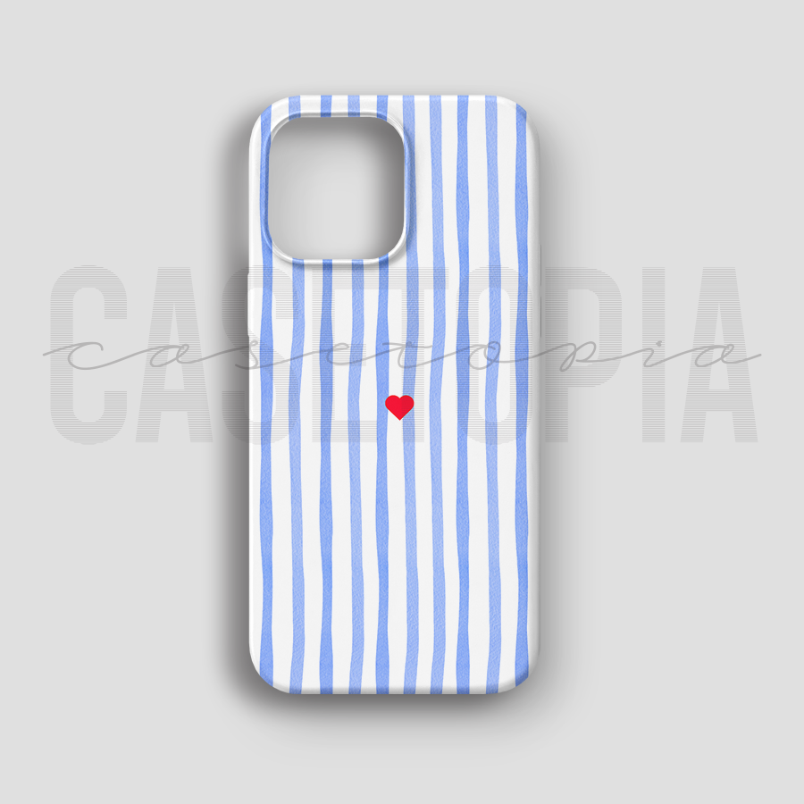 Blue Stripe Heart - Lüks Kadife İç Kaplamalı Koruyucu Kılıf (K 287)