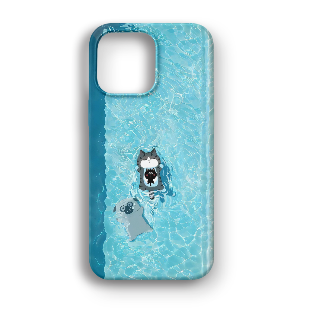 Pool Party Cat & Pug - Lüks Kadife İç Kaplamalı Koruyucu Kılıf (K 299)