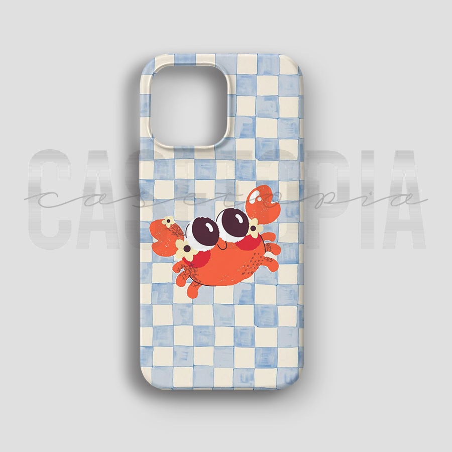 Cute Crab Gingham - Lüks Kadife İç Kaplamalı Koruyucu Kılıf (K 308)