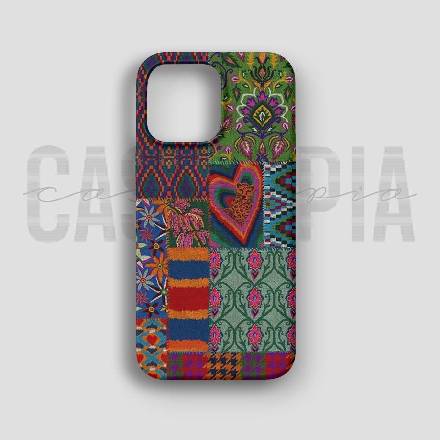Boho Patchwork - Lüks Kadife İç Kaplamalı Koruyucu Kılıf (K 92)