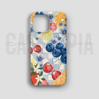 Fruit & Flower Checkered - Lüks Kadife İç Kaplamalı Koruyucu Kılıf (K 98)
